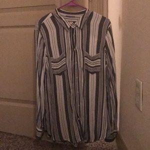 White and gray striped button down shirt
